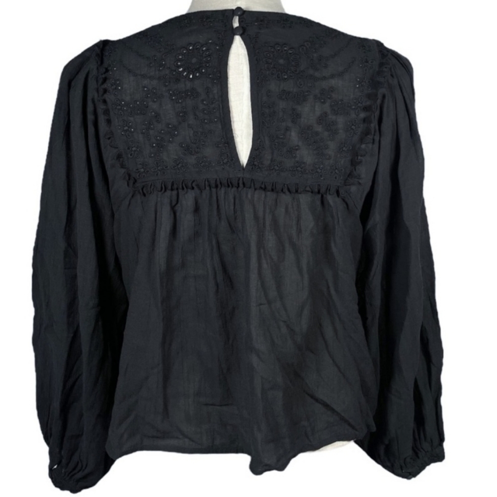 Free People Valencia Blouse Top Embroidered Eyelet NEW! Black - Picture 3 of 8